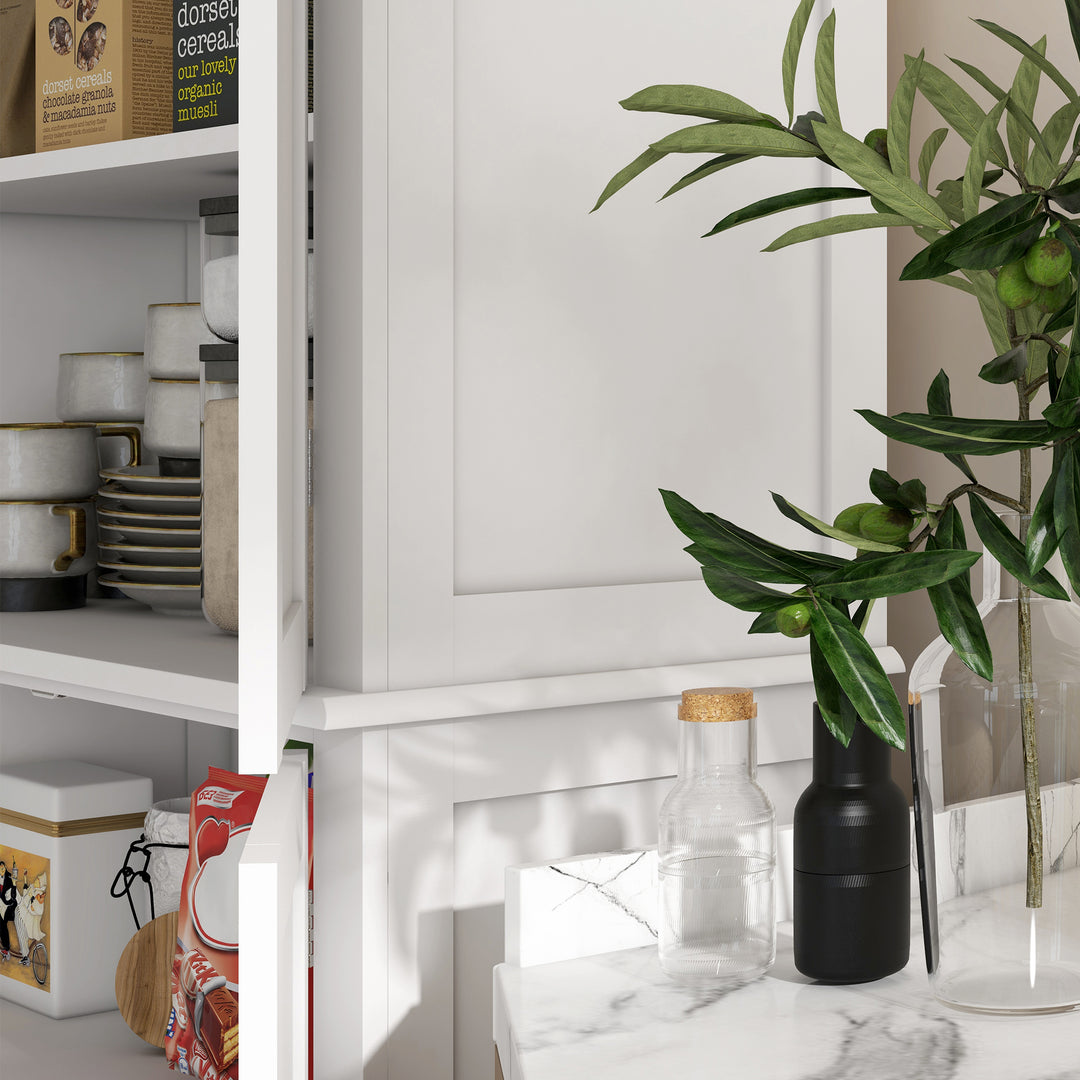 Freestanding Kitchen Cupboard with 4 Doors, Storage Cabinet with 6-Tier Shelving and 4 Adjustable Shelves, White