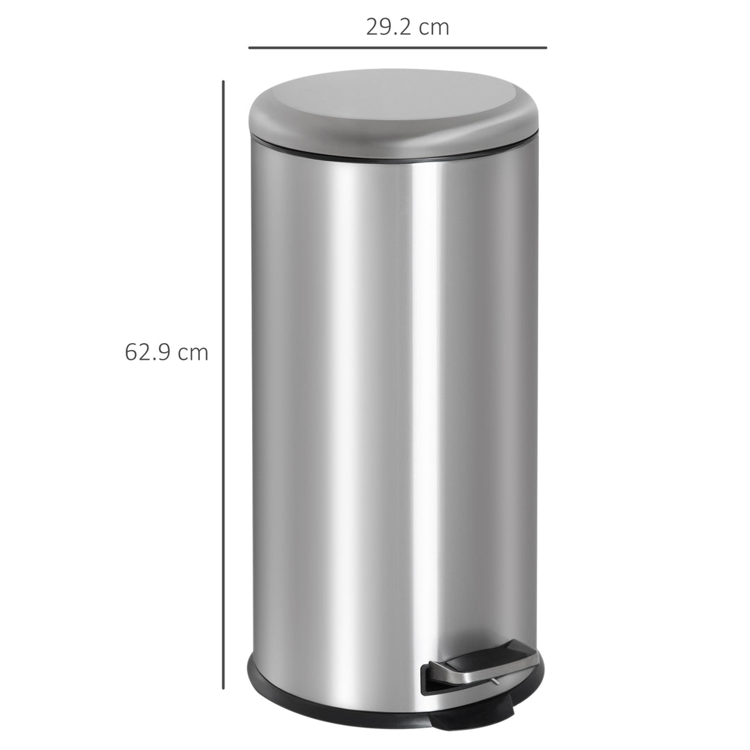 Foot Pedal Bin Stainless Steel Metal Waste Rubbish Lid Kitchen Garbage 30L