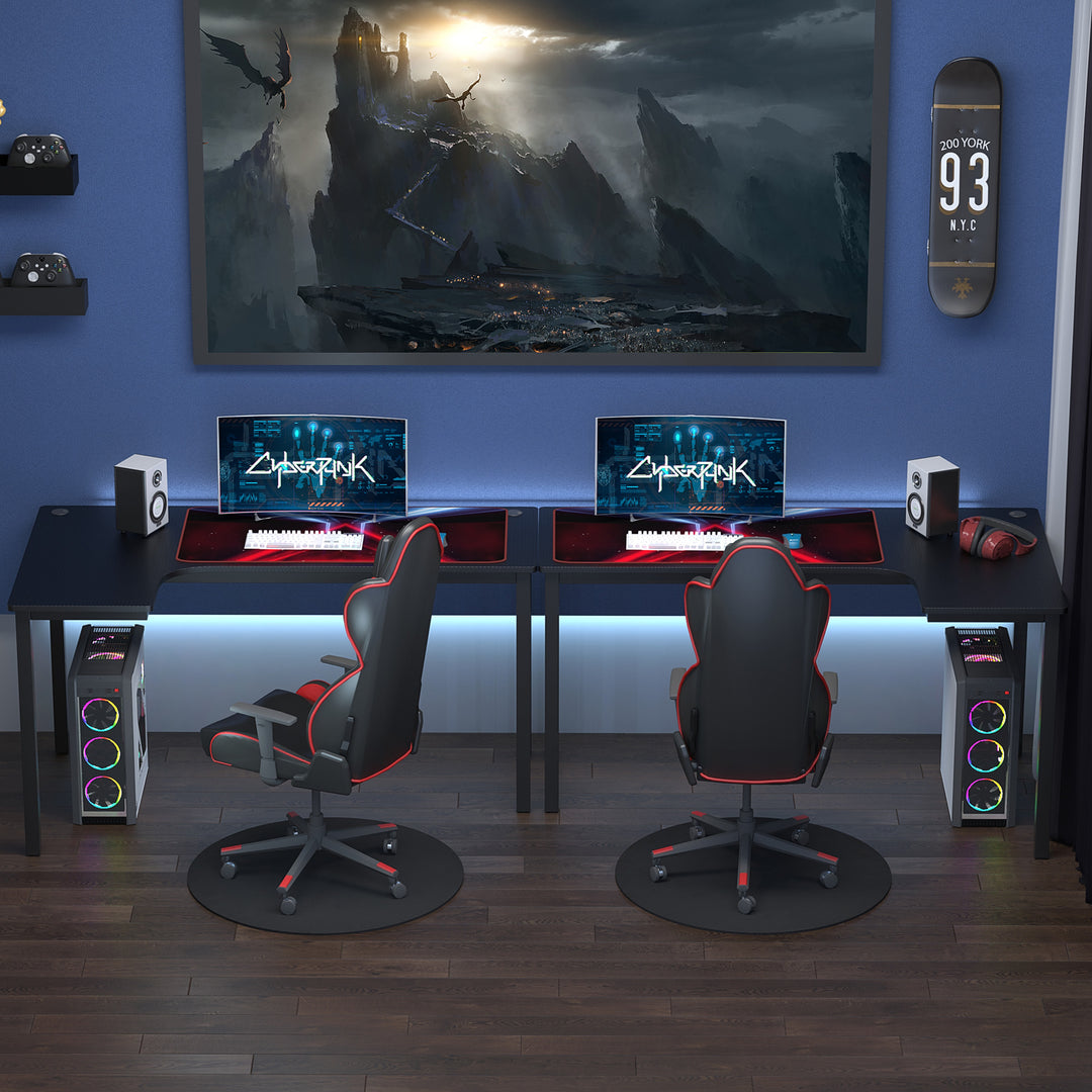 HOMCOM L-Shaped Gaming Desk, Computer Corner Desk with Cable Management, Home Office Workstation, 145 x 81 x 76cm, Black