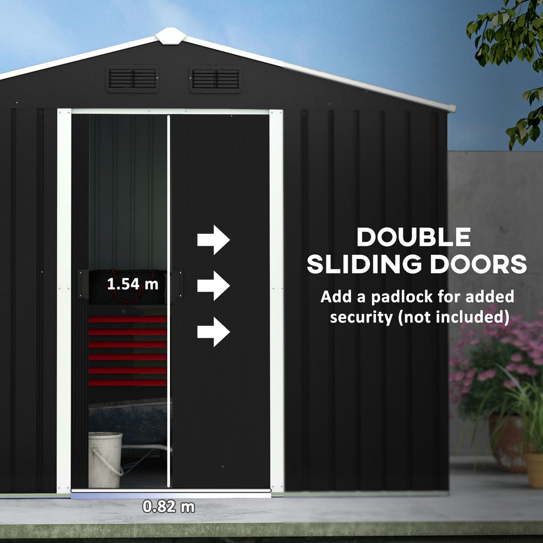 Outsunny 8 x 6ft Garden Storage Shed Double Door Ventilation Windows Sloped Roof Outdoor Equipment Tool, Grey