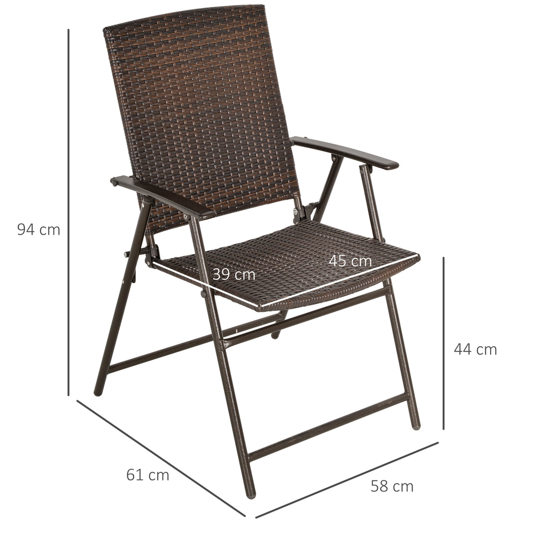 2pcs Folding Garden Chair Rattan Bistro Set with Armrest for Outdoor Steel Frame