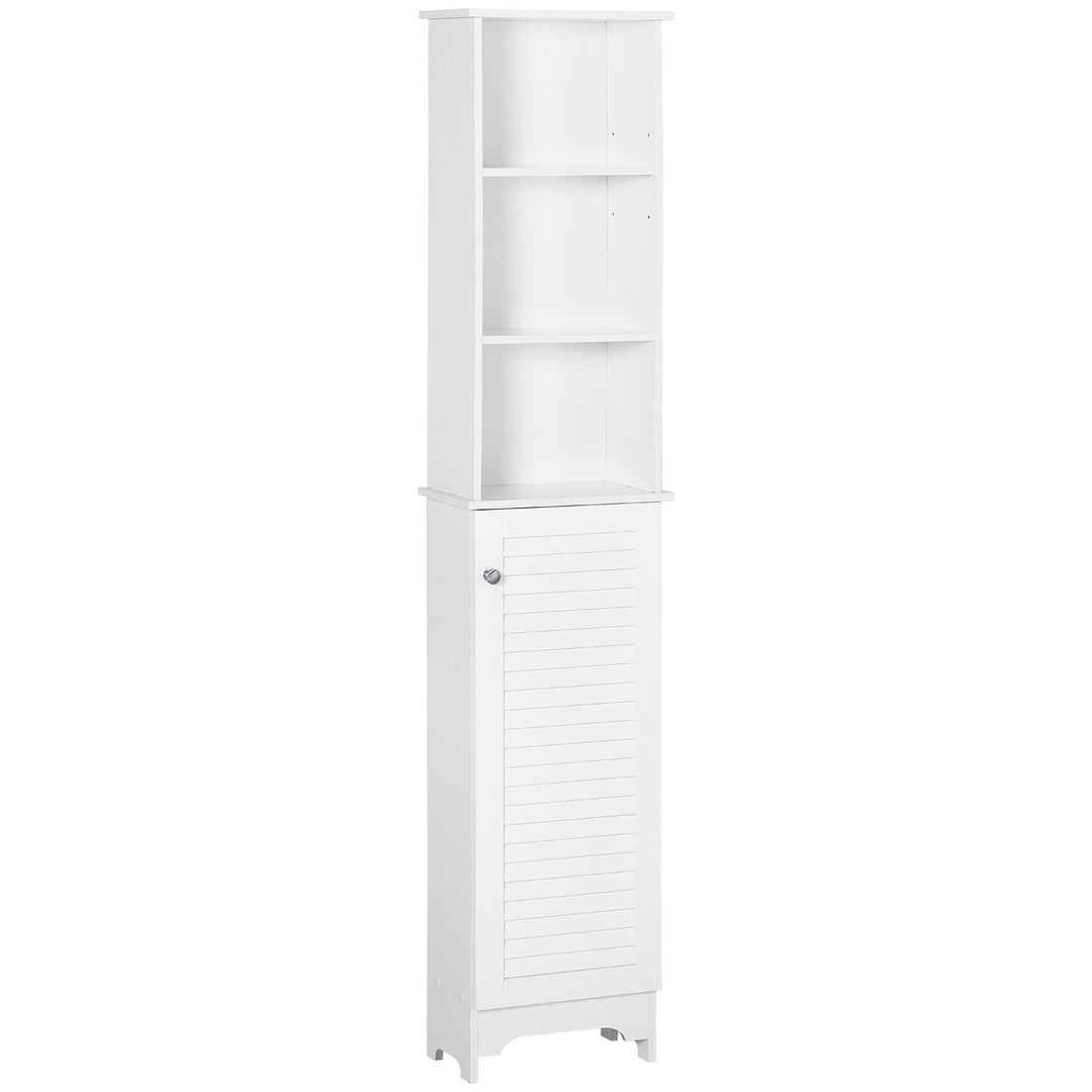 Freestanding Tallboy Bathroom Storage Cabinet w/ 6 Shelves Cupboard Tower Organisation Home Bathroom Furniture White