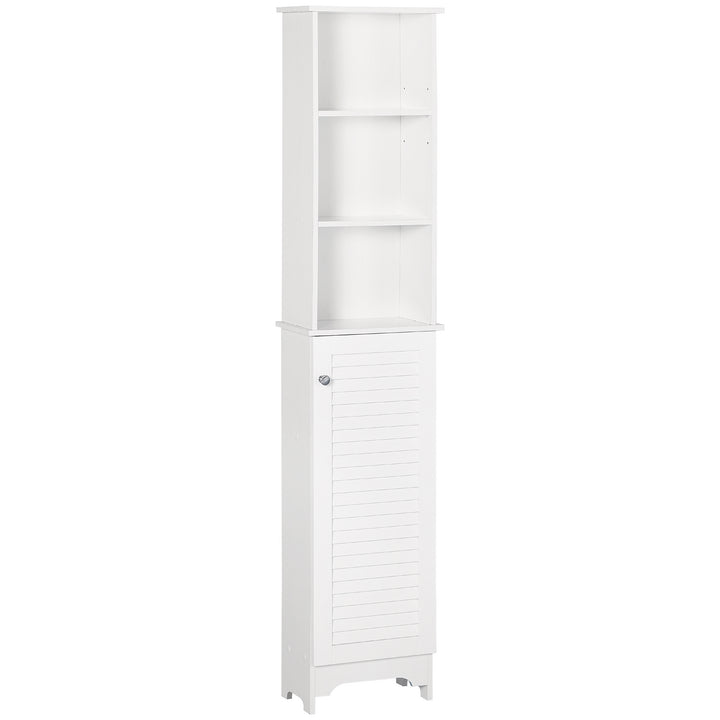 Freestanding Tallboy Bathroom Storage Cabinet w/ 6 Shelves Cupboard Tower Organisation Home Bathroom Furniture White