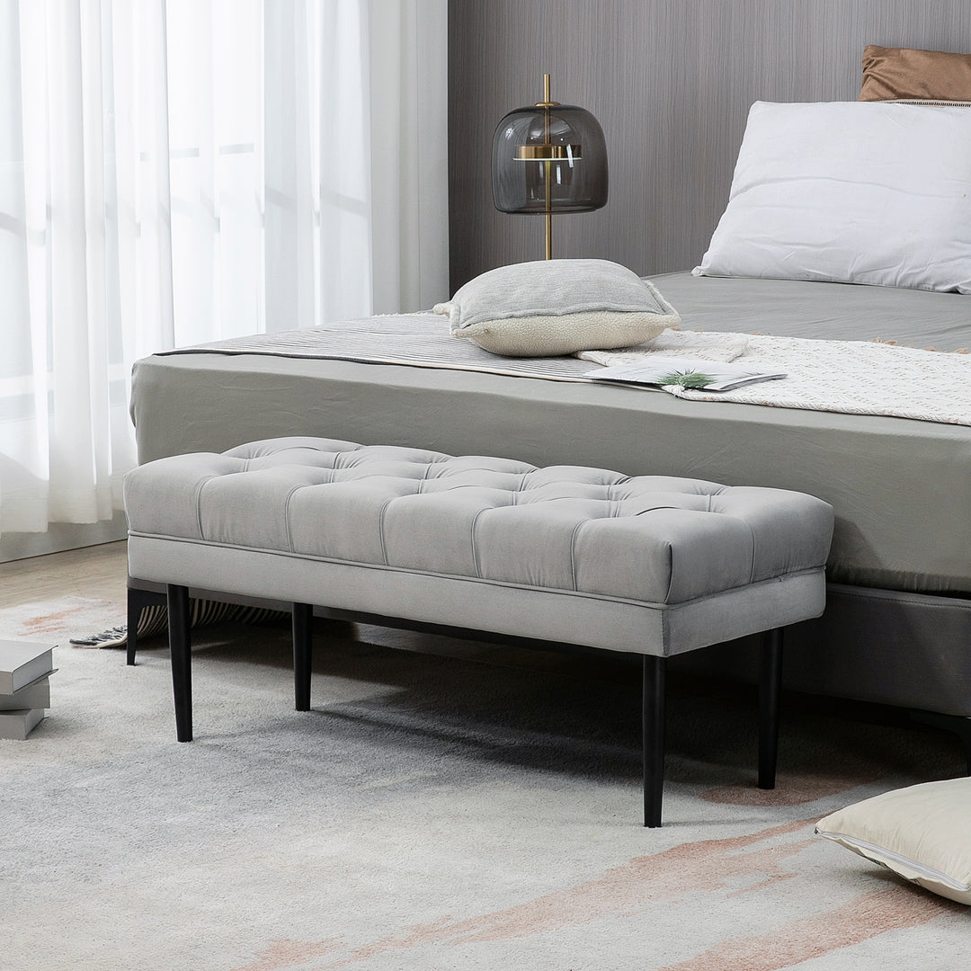 Entryway Bench, Bed End Bench, Button Tufted Window, Bedroom, Hallway, Grey