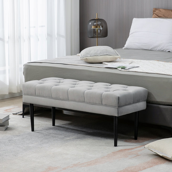 Entryway Bench, Bed End Bench, Button Tufted Window, Bedroom, Hallway, Grey