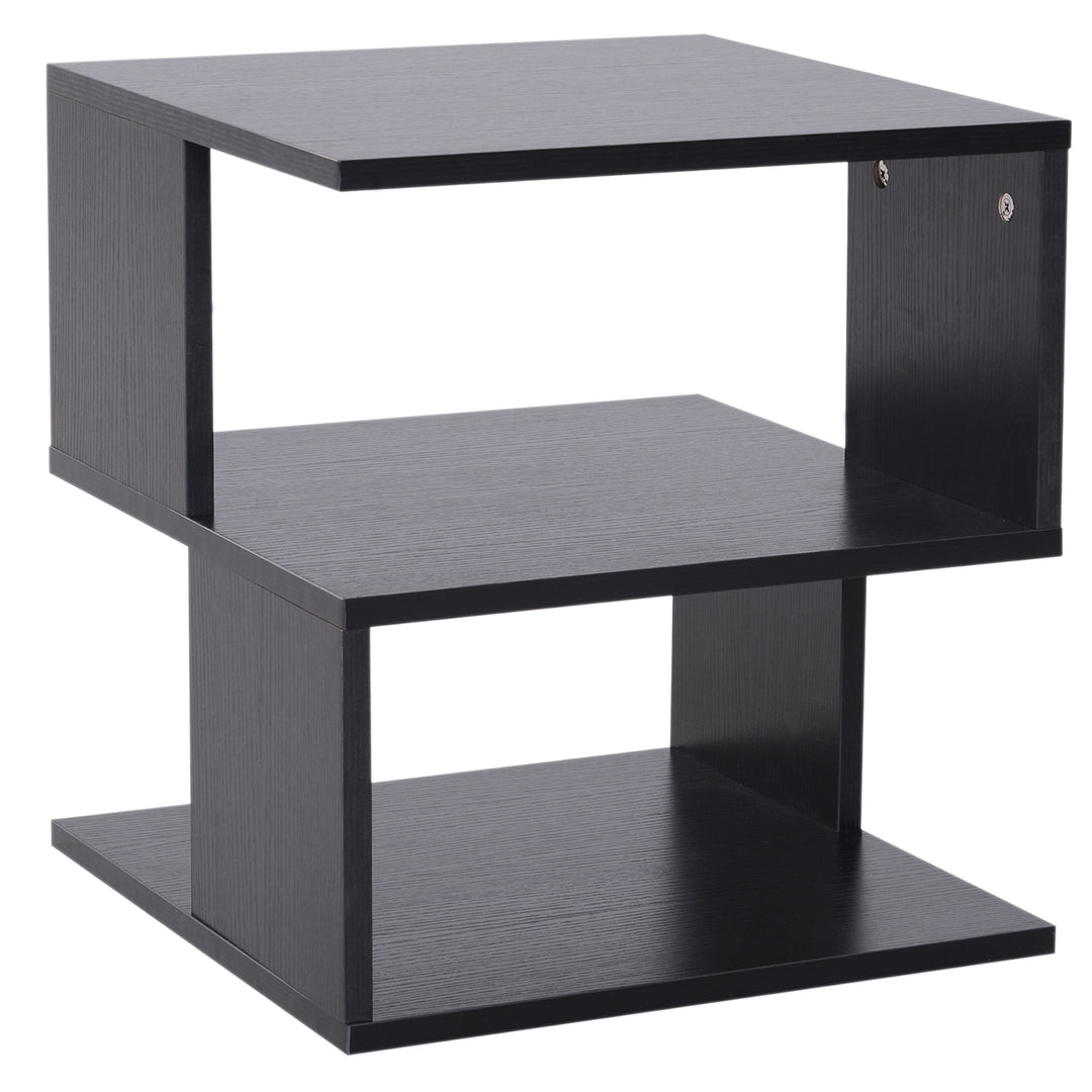 Modern Square 2 Tier Wood Coffee Side Table Storage Shelf Rack Living Room Black