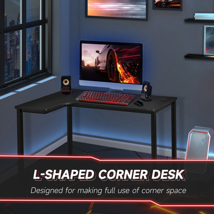 HOMCOM L-Shaped Gaming Desk, Computer Corner Desk with Cable Management, Home Office Workstation, 145 x 81 x 76cm, Black