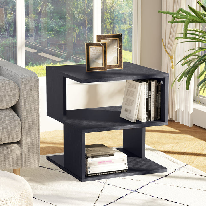 Modern Square 2 Tier Wood Coffee Side Table Storage Shelf Rack Living Room Black