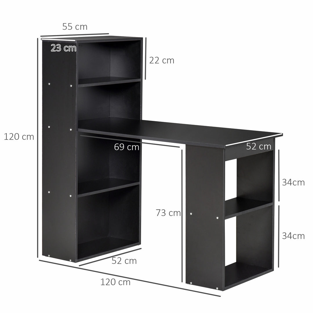Modern Computer Desk Bookshelf  Writing Table Workstation PC Laptop Study Home Office 6 Shelves Black