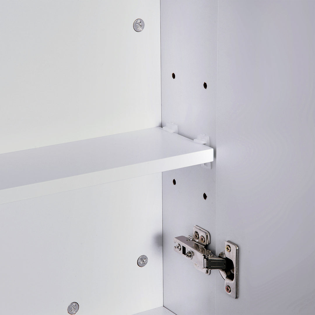 Bathroom Mirror Cabinet Wood Storage Shelf Wall Mount Double Door Cupboard Adjustable 60Wx15Dx75H - White