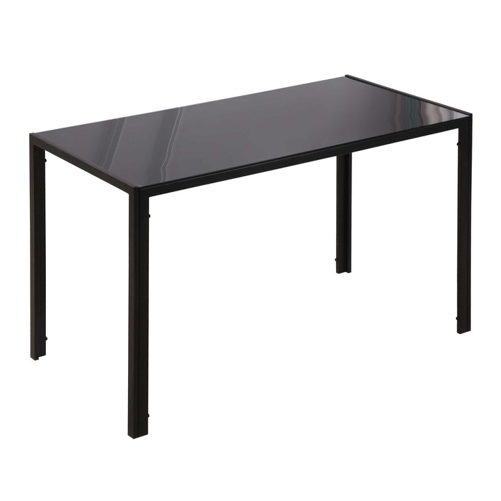 Modern Rectangular Dining Table for 4 People with Tempered Glass Top & Metal Legs - Black (Chairs Not Included)