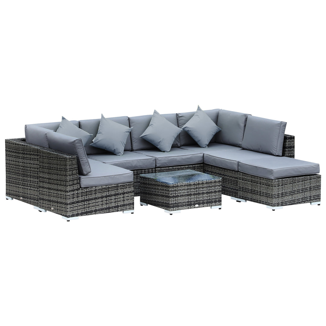 Outsunny 7-Seater Rattan Sofa Set Garden Furniture Aluminium Patio Set Wicker Seater w/Table, Grey