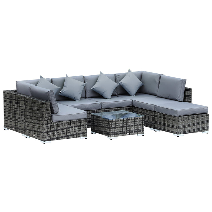 Outsunny 7-Seater Rattan Sofa Set Garden Furniture Aluminium Patio Set Wicker Seater w/Table, Grey