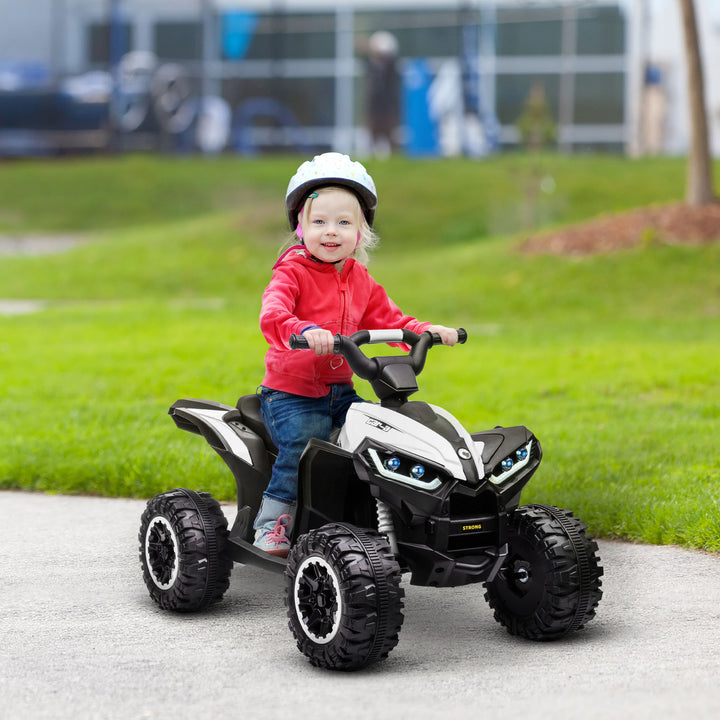 12V Quad Bike with Forward Reverse Functions, Ride on Car ATV Toy with High/Low Speed, Slow Start, Suspension System, Horn, Music, White