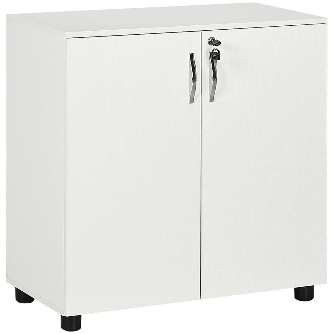 Vinsetto 2-Tier Locking Office Storage Cabinet File Organisation w/ Feet Melamine Coating Aluminium Handles 2 Keys Stylish White