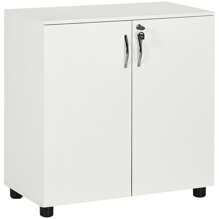 Vinsetto 2-Tier Locking Office Storage Cabinet File Organisation w/ Feet Melamine Coating Aluminium Handles 2 Keys Stylish White