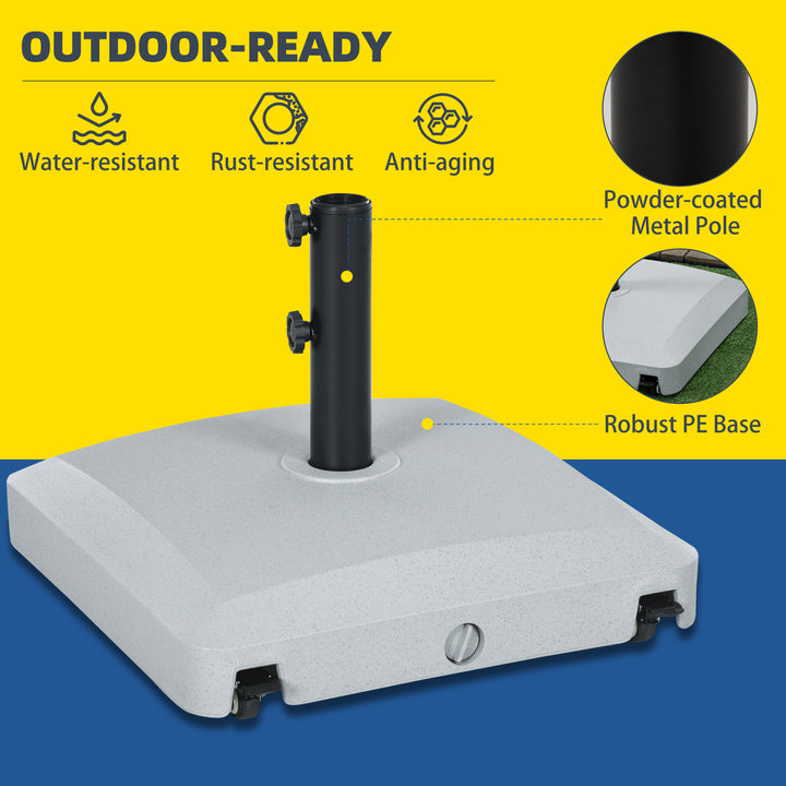 Garden Parasol Base Holder, 24kg Water or 30kg Sand Filled, Outdoor Market Umbrella Stand Weight with Wheels and Brakes, Grey