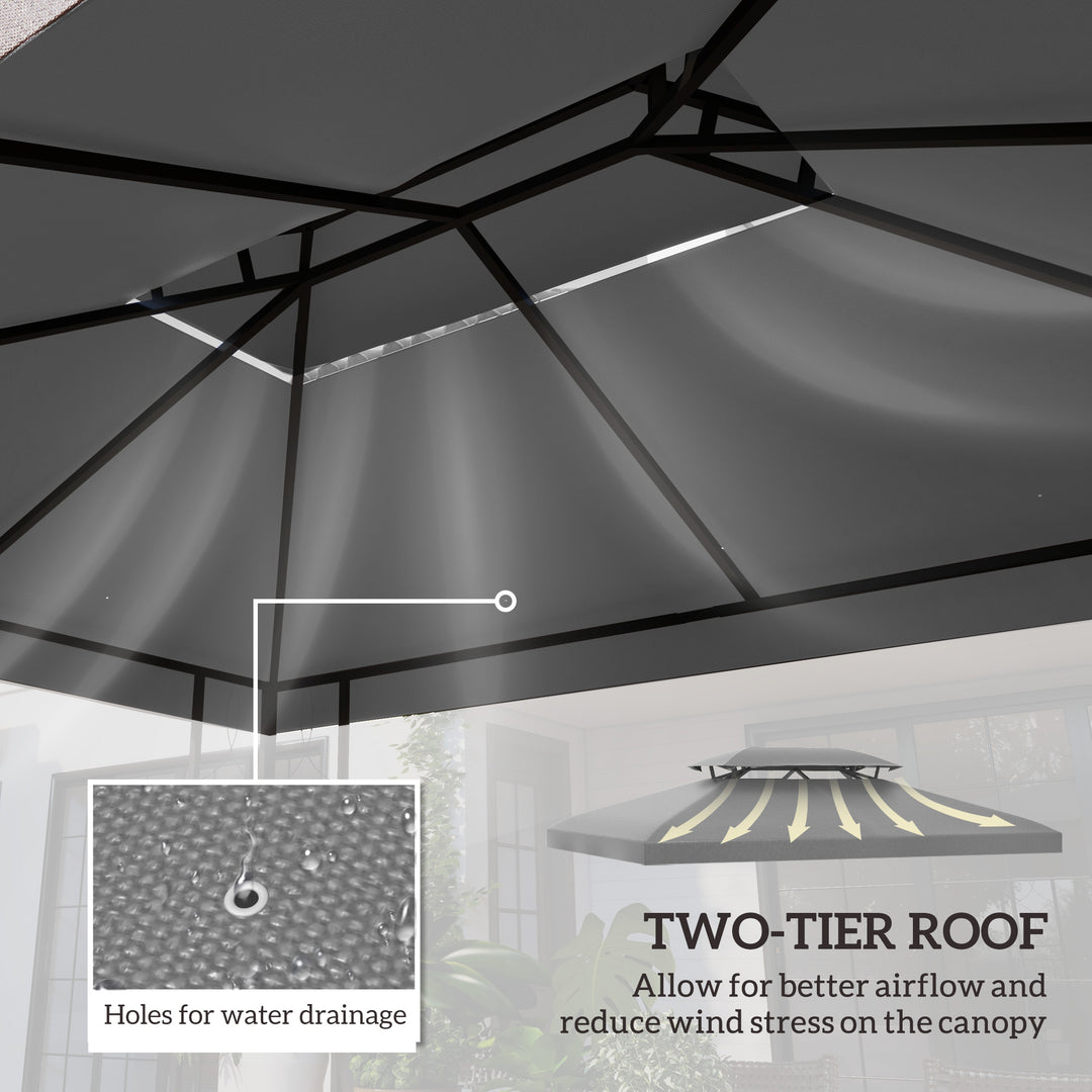 3x4m Gazebo Replacement Roof Canopy 2 Tier Top UV Cover Garden Patio Outdoor Sun Awning Shelters Light Grey (TOP ONLY)
