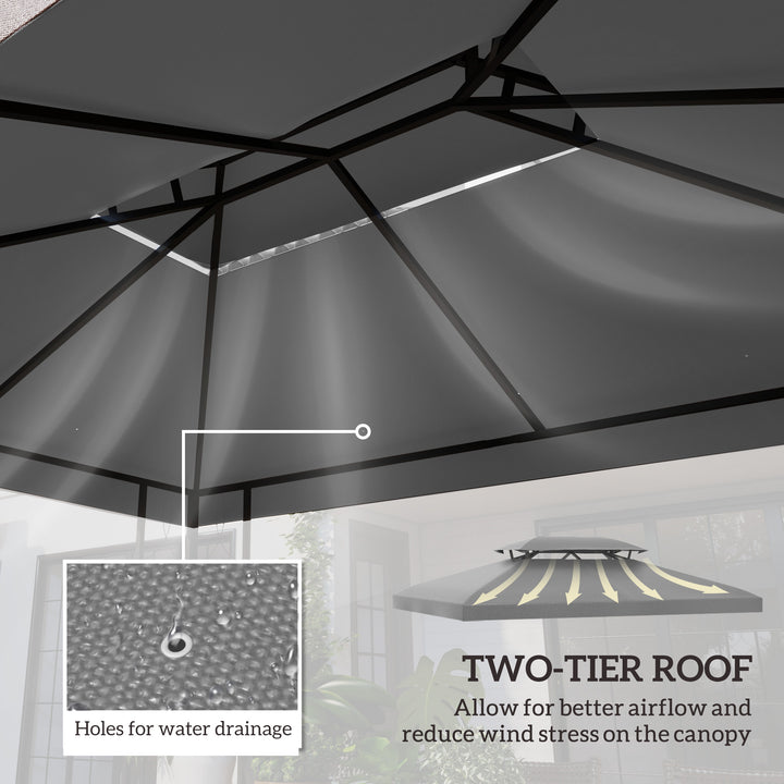 3x4m Gazebo Replacement Roof Canopy 2 Tier Top UV Cover Garden Patio Outdoor Sun Awning Shelters Light Grey (TOP ONLY)