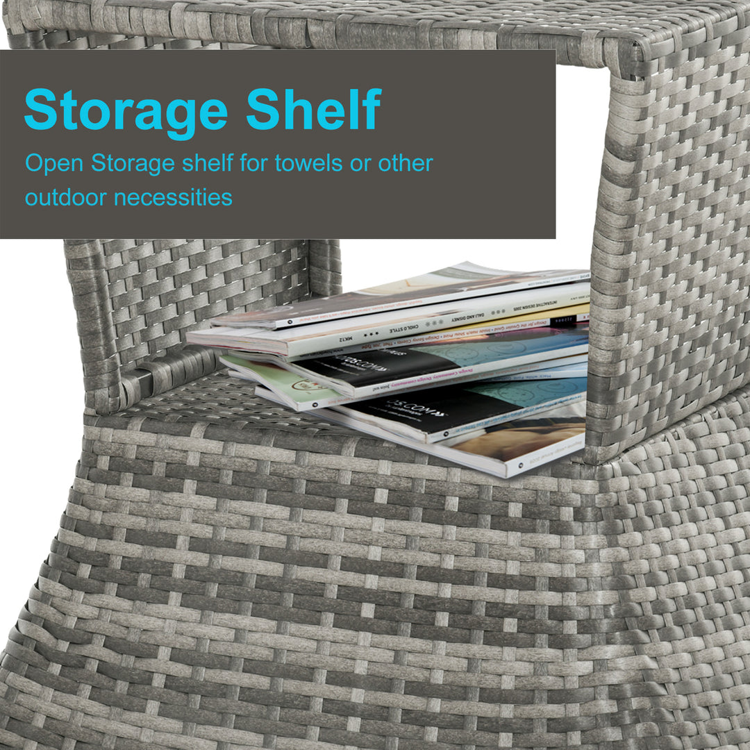 Outdoor Patio Rattan Wicker Coffee Table Bistro Side Table w/ Umbrella Hole and Storage Space, Grey