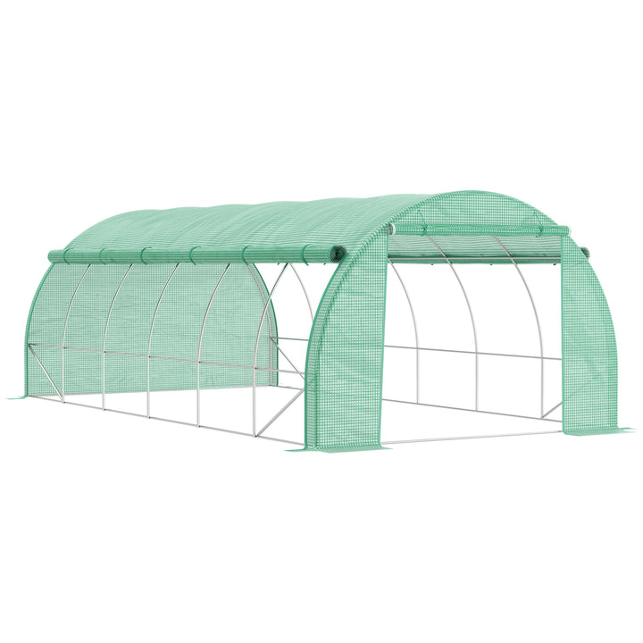 Polytunnel Greenhouse Walk-in Tent w/ Roll-up Sidewalls-Green
