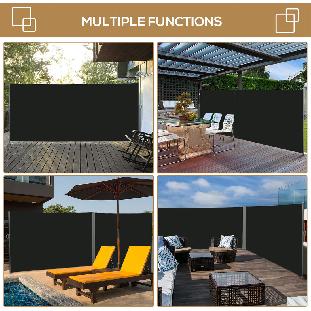 3 x 2m Retractable Sun Side Awning Screen Fence Patio Garden Wall Balcony Screening Panel Outdoor Blind Privacy Divider, Black