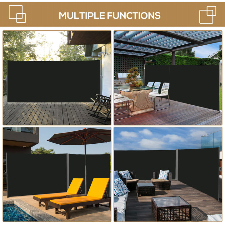 3 x 2m Retractable Sun Side Awning Screen Fence Patio Garden Wall Balcony Screening Panel Outdoor Blind Privacy Divider, Black