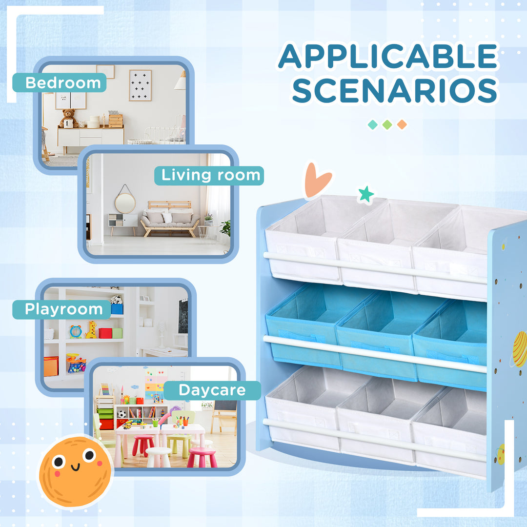 Kids Storage Unit with 9 Removable Storage Baskets, Toy Box Organiser with Shelf, Book Shelf for Nursery Playroom, Blue