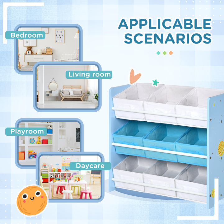 Kids Storage Unit with 9 Removable Storage Baskets, Toy Box Organiser with Shelf, Book Shelf for Nursery Playroom, Blue