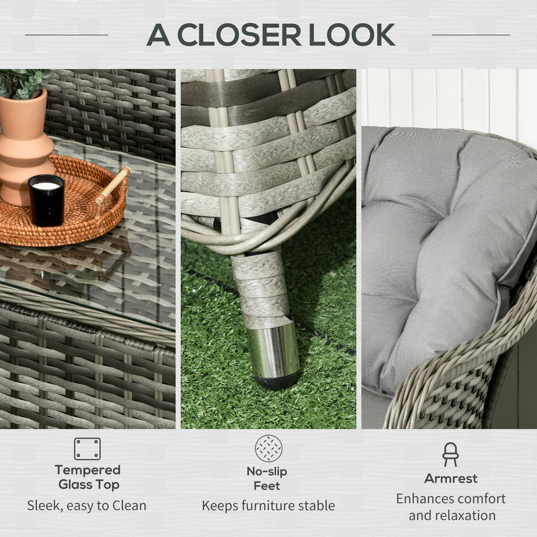 4 Pieces PE Rattan Wicker Sofa Set Outdoor Conservatory Furniture Lawn Patio Coffee Table w/ Cushion - Grey