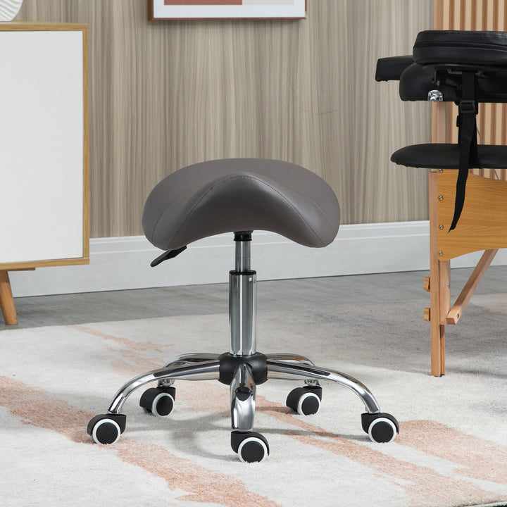 Cosmetic Stool 360° Rotate Height Adjustable Salon Massage Spa Chair Hydraulic Rolling Faux Leather Saddle Stool, Grey