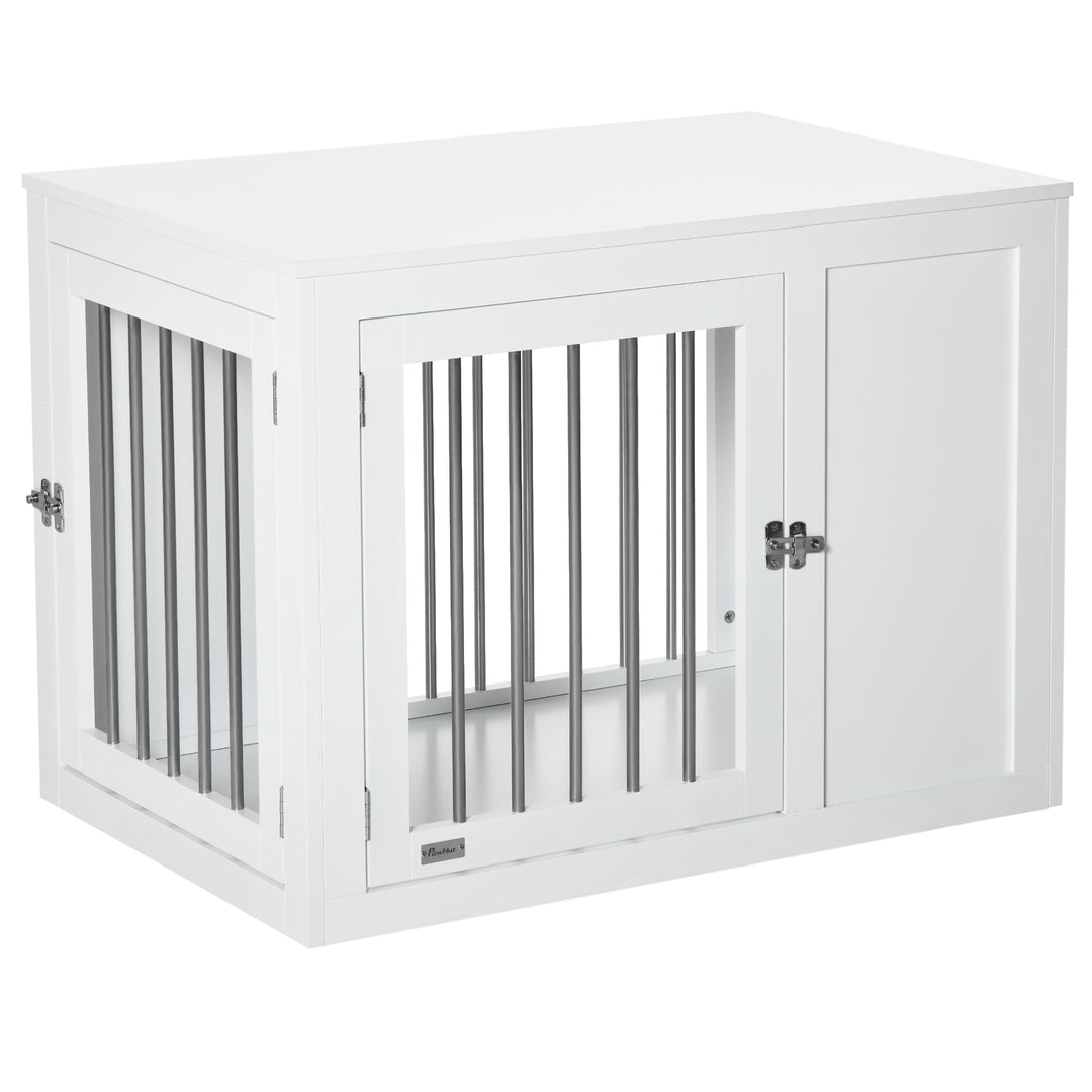 PawHut Furniture Style Dog Crate, End Table Pet Cage Kennel, Indoor Decorative Puppy House, with Double Doors, Locks, for Medium Dogs, White