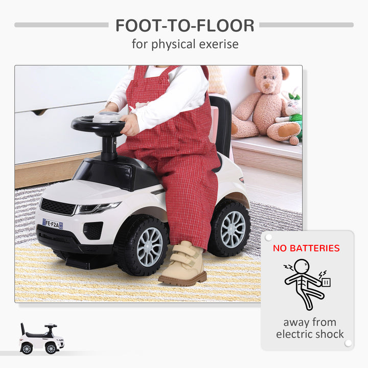 3-in-1 Ride On Car Foot To Floor Slider Toddler w/ Horn Steering Wheel NO POWER Manual Under Seat Storage Safe Design White