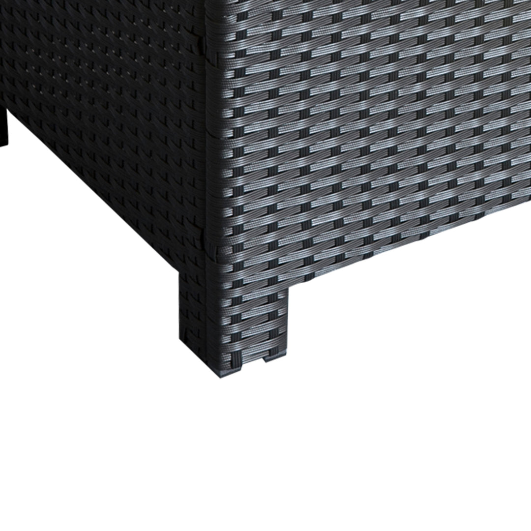 Rattan Garden Furniture Coffee Table Patio Iron Frame Tempered Glass (Black)