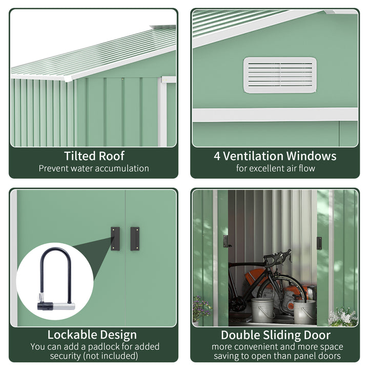 7ft x 4ft Lockable Garden Metal Storage Shed Large Patio Roofed Tool Storage Building Foundation Sheds Box Outdoor Furniture, Light Green