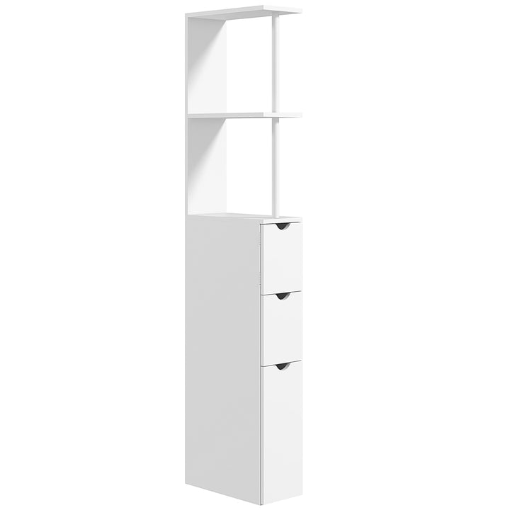 Slim Bathroom Storage Cabinet with Drawers, Tall Bathroom Cupboard with 2-Tier Shelf, White