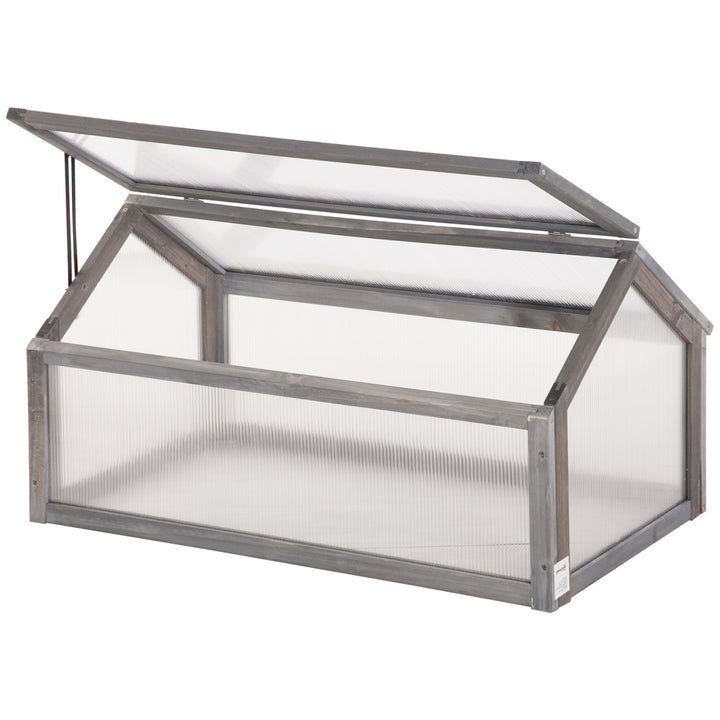 Outsunny Wooden Cold Frame Greenhouse Garden Polycarbonate Grow House with Openable Top for Flowers, Vegetables, Plants, 90 x 52 x 50cm, Grey