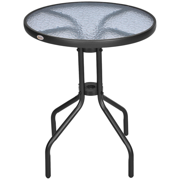 60×70H cm Round Metal Table, Garden Table Tempered Glass-Black