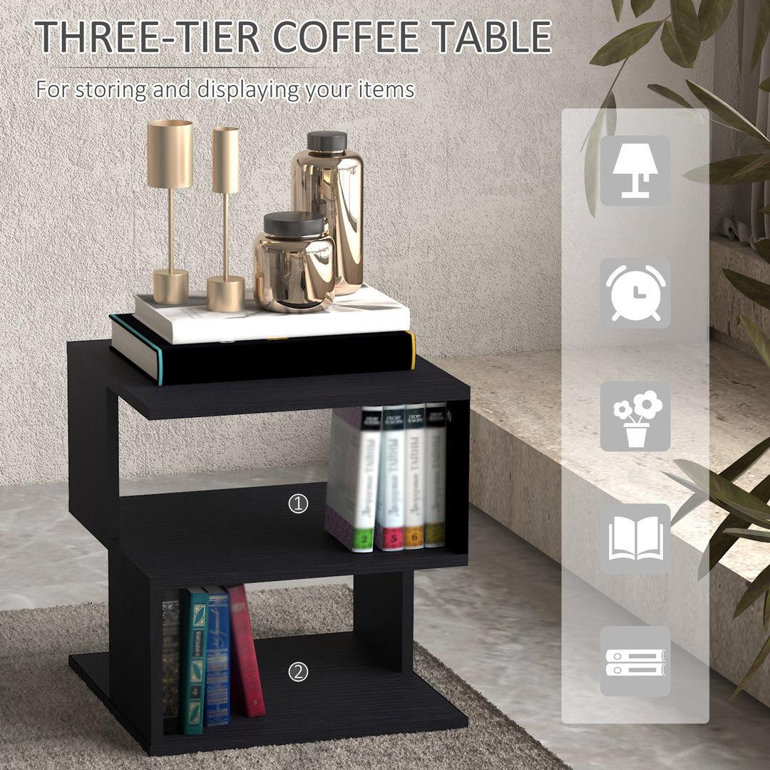 Modern Square 2 Tier Wood Coffee Side Table Storage Shelf Rack Living Room Black
