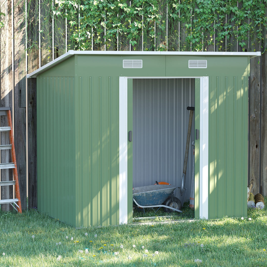 Outsunny 6.8 x 4.3ft Outdoor Garden Storage Shed, Tool Storage Box for Backyard, Patio and Lawn, Light Green