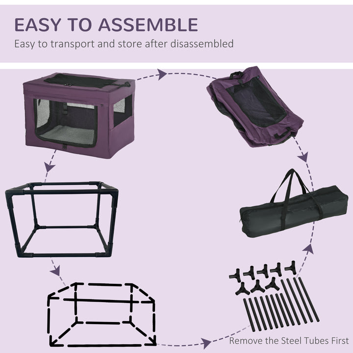 PawHut Pet Carrier Portable Cat Carrier Foldable Dog Bag for Miniature Dogs, 60 x 42 x 42 cm, Purple