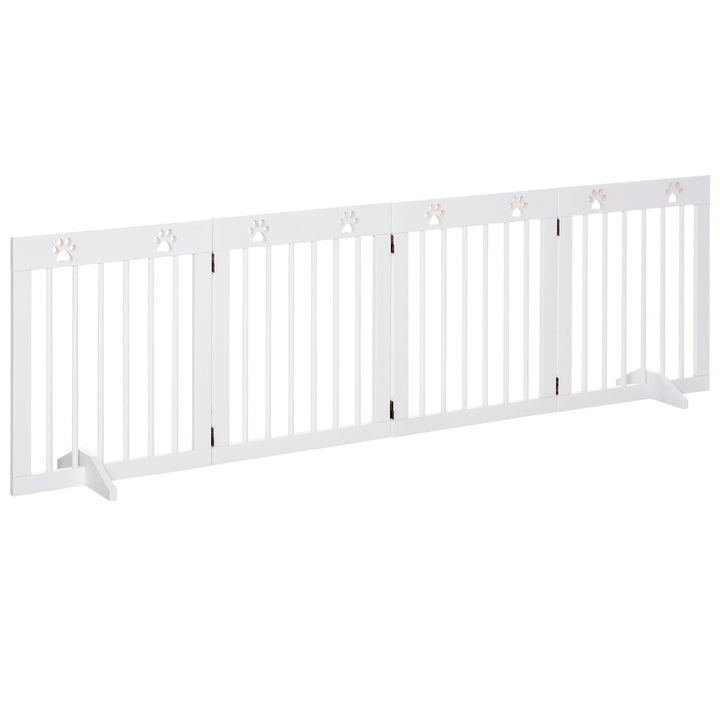 PawHut Pet Gate 4 Panel Folding Wooden Dog Barrier Freestanding Dog Gate For Stairs w/ Support Feet