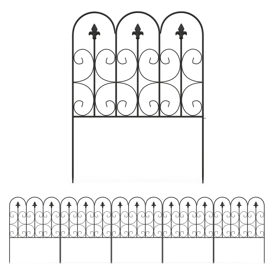 Decorative Garden Fencing, 5PCs Outdoor Picket Fence Panels, Rustproof Metal Wire Landscape Flower Bed Border Edging Animal Barrier, Black