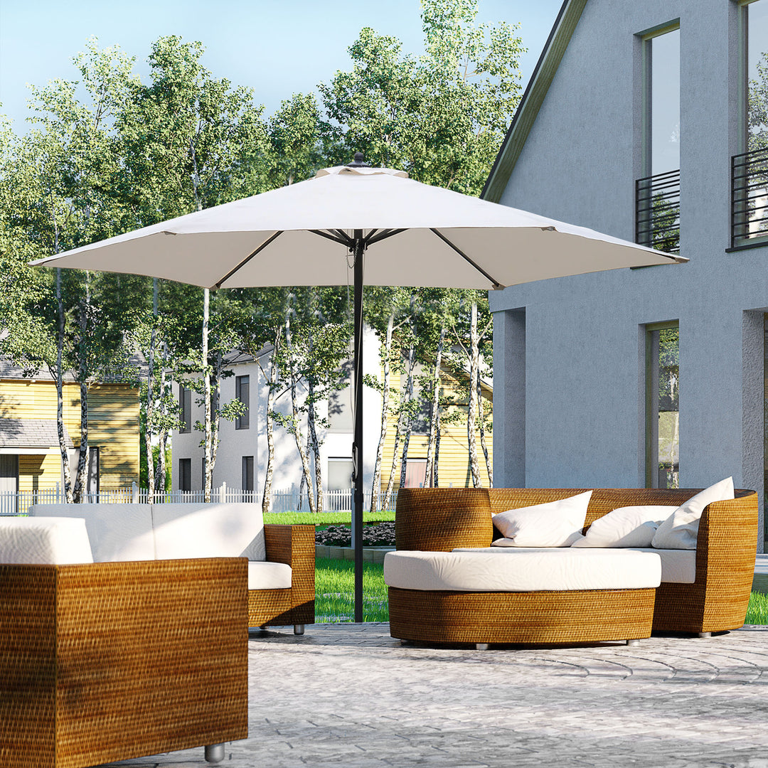 2.8m Garden Parasol Umbrella, Round Outdoor Market Table Umbrella, Parasol Patio Umbrella, 6 Ribs Manual Push, Sun Shade Canopy, Off-White