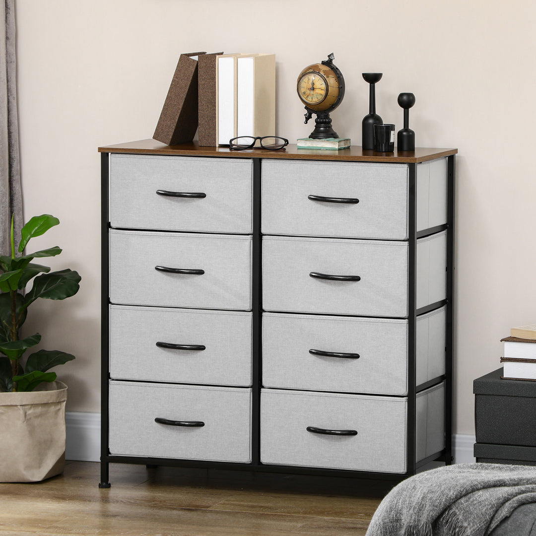 Chest of Drawers, Fabric Storage Drawers, Industrial Bedroom Dresser w/8 Fabric Drawers, Steel Frame, Wooden Top for Nursery, Living Room Grey