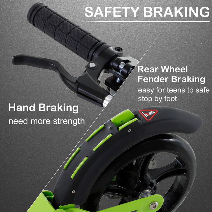 Teens Adult Kick Scooter Foldable Adjustable Aluminum Ride On Toy For 14+ w/ Dual Brake System, Shock Mitigation System - Green 95.5-110.5H CM