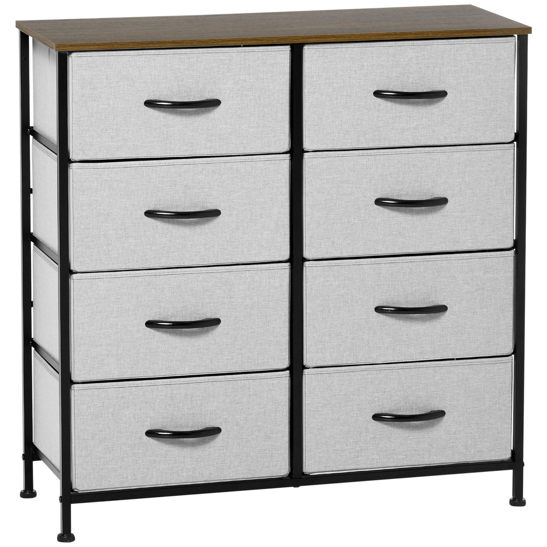 Chest of Drawers, Fabric Storage Drawers, Industrial Bedroom Dresser w/8 Fabric Drawers, Steel Frame, Wooden Top for Nursery, Living Room Grey