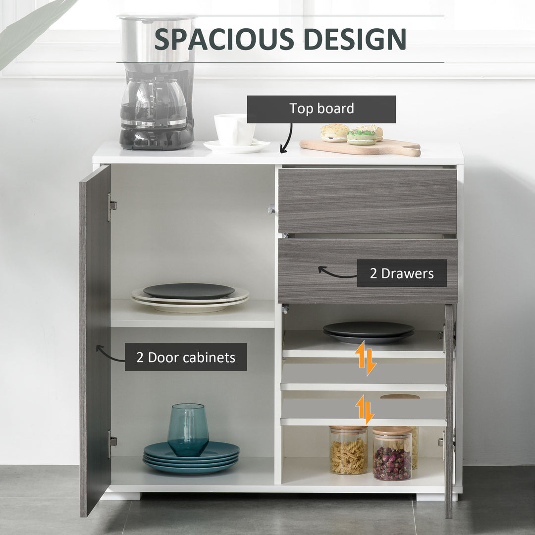 Modern Stylish Freestanding Push-Open Design Cabinet with 2 Drawer, 2 Door Cabinet, 2 Part Inner Space Light Grey and White