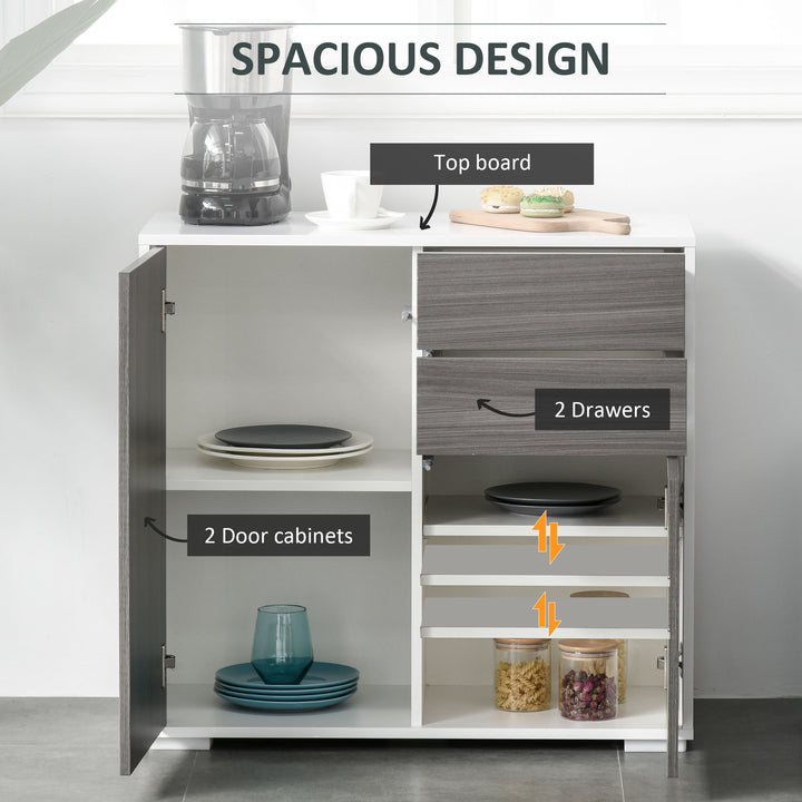 Modern Stylish Freestanding Push-Open Design Cabinet with 2 Drawer, 2 Door Cabinet, 2 Part Inner Space Light Grey and White