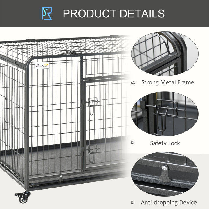 PawHut Heavy Duty Dog Crates Foldable Doge Kennel and Dog Cage Pet Playpen with Double Doors Removable Tray Lockable Wheels 125cm x 76cm x 81cm.